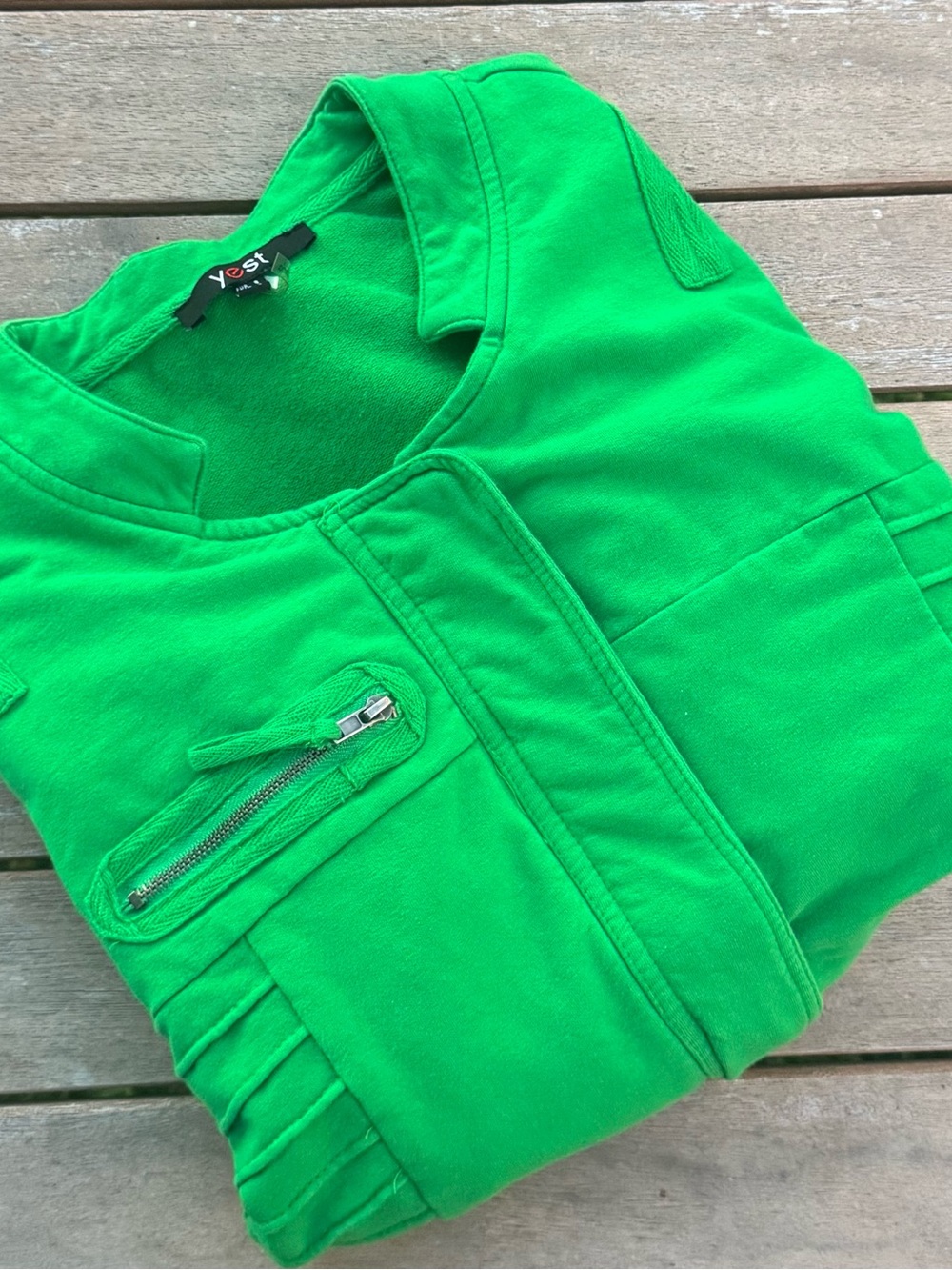 Yest Women’s Small Green Moto Jacket Zip Front Stretch Cotton Lightweight